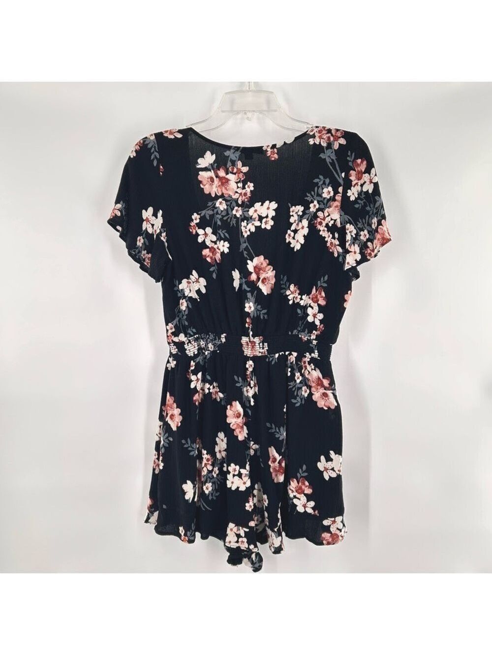 American Eagle Black Floral Romper Short Sleeve Large - Picture 7 of 10